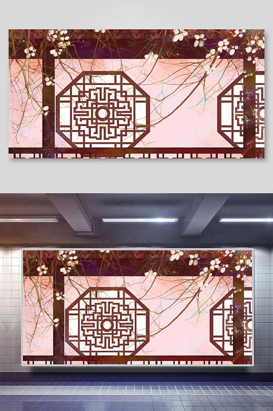 复古长廊中国风背景素材
