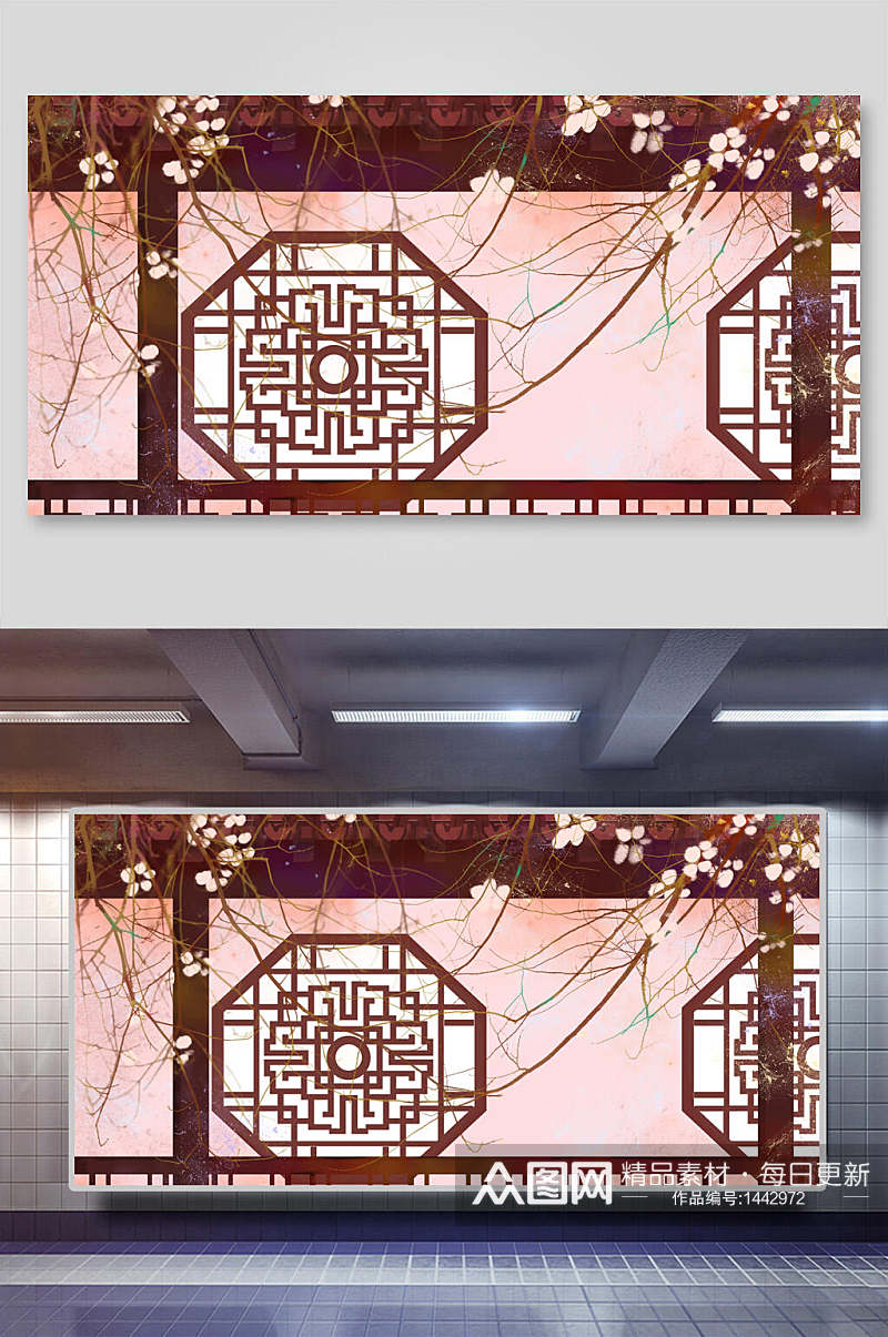 复古长廊中国风背景素材素材