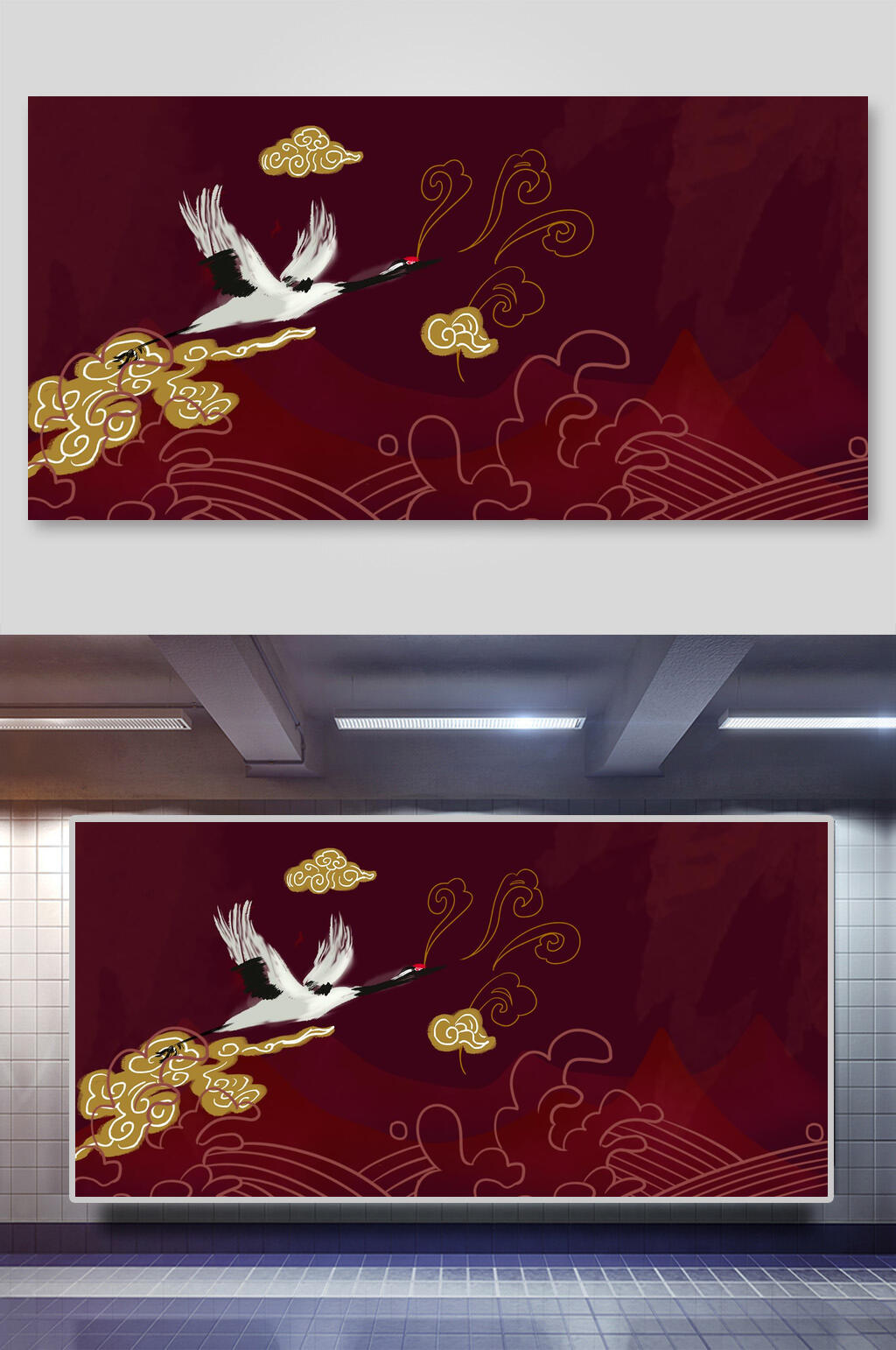 红色典雅中式海报背景素材素材