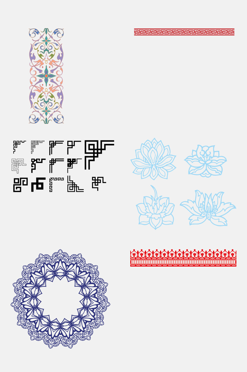 古典花纹蓝色花团云纹变化设计元素素材
