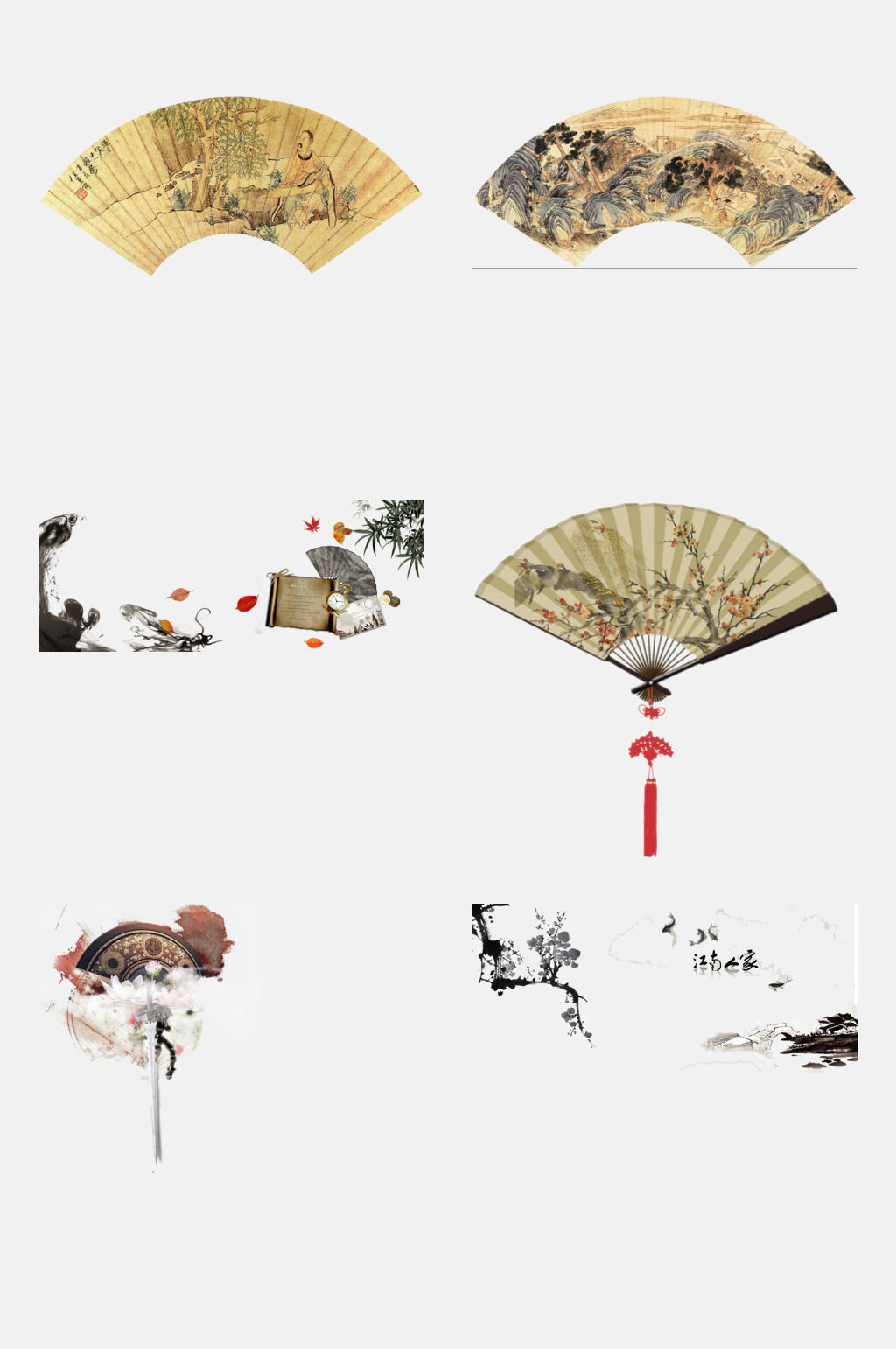 扇子中国风水墨金鱼元素素材素材