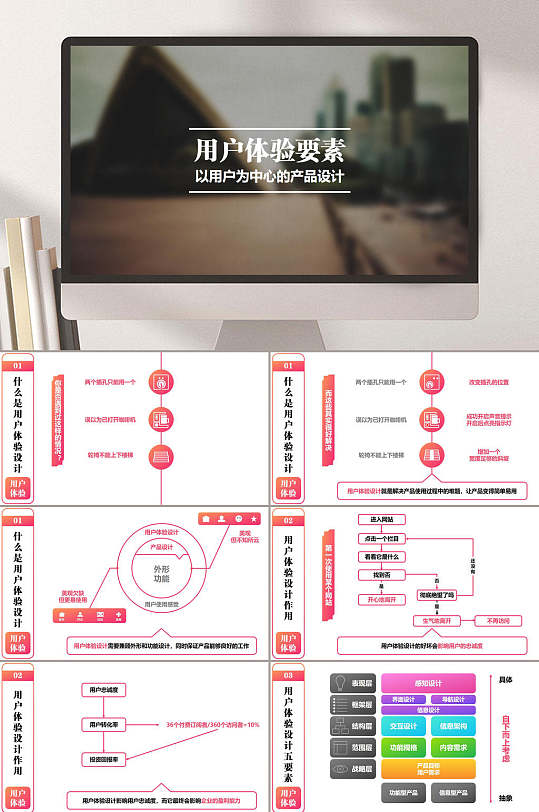 用户体验要素文艺唯美静态PPT模板