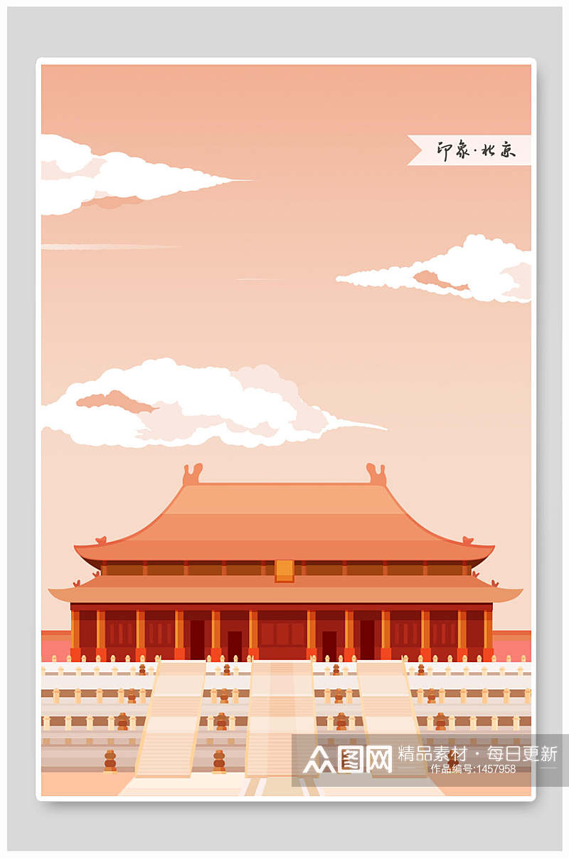 橙色印象北京故宫竖图海报素材
