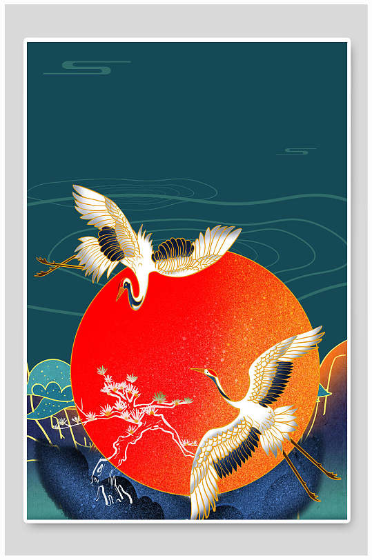 仙鹤中式海报背景素材