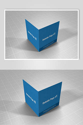 蓝色立体折页样机效果图设计