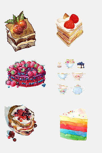 三角蛋糕手绘甜品蛋糕元素素材