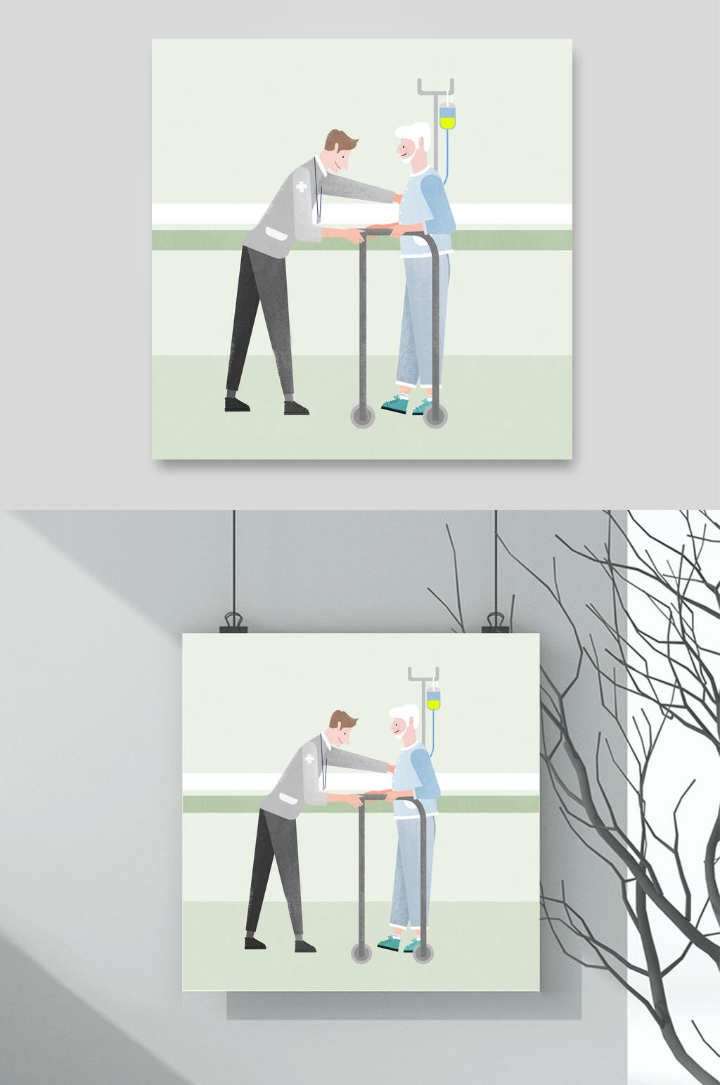 老人生病插画素材素材