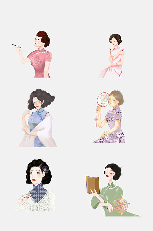 民国风旗袍美女免抠元素素材