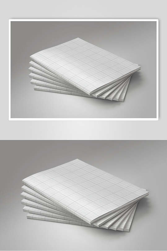 白色格子画册书籍叠放样机效果图