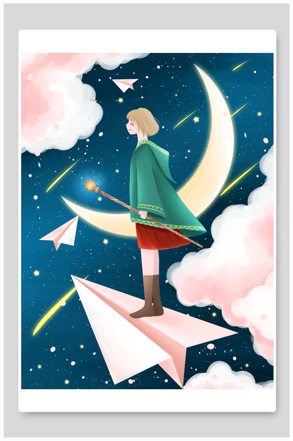 月亮女孩插画设计素材素材