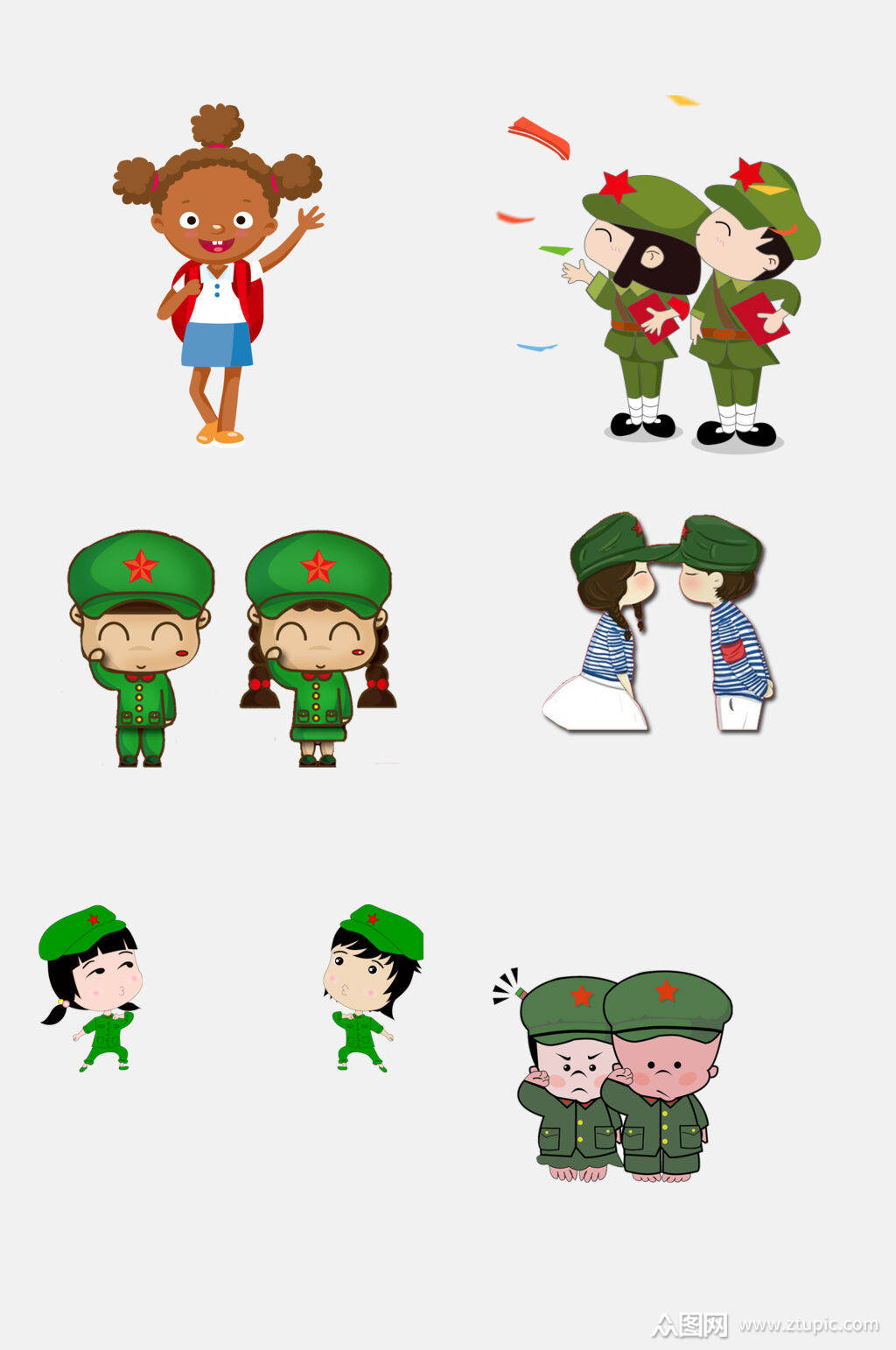 军人形象q版人物免抠元素