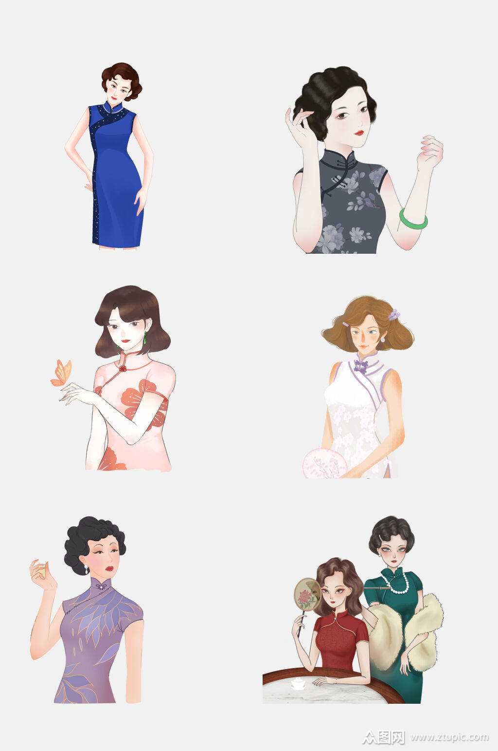 样板民国风旗袍美女免抠元素素材素材