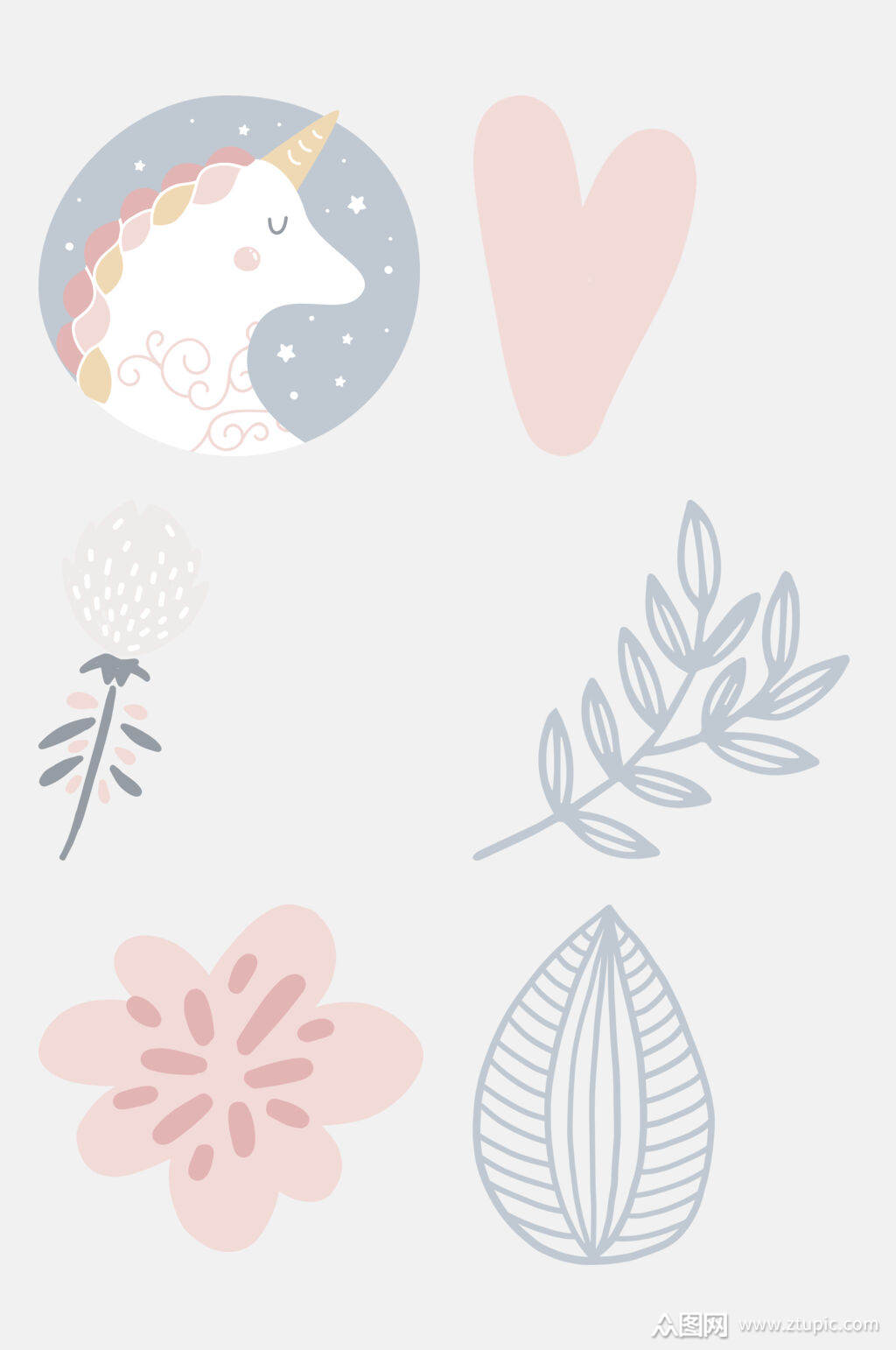 小清新手绘卡通植物元素素材