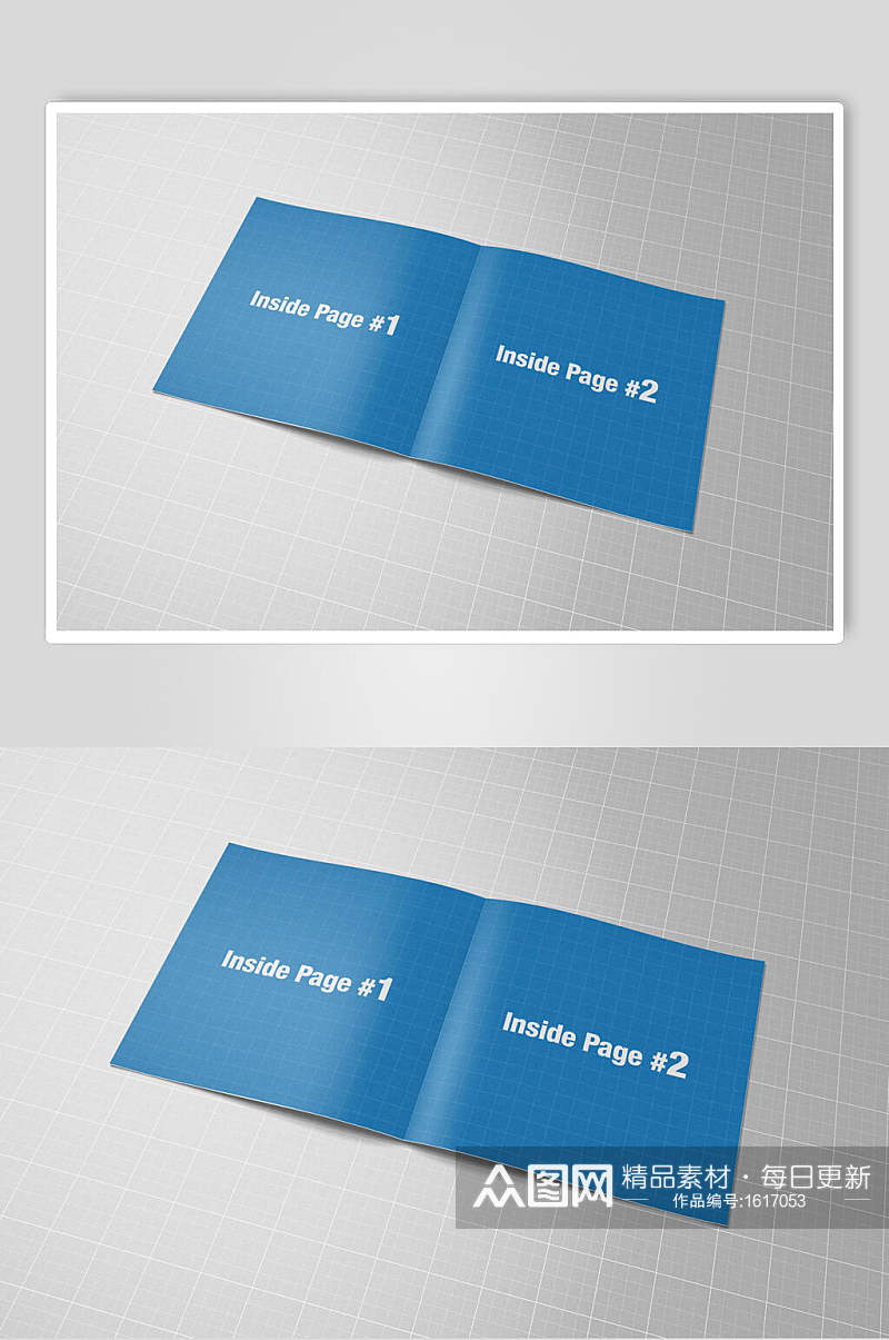 商务蓝色对折页样机效果图设计素材