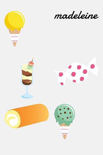 夏日冰淇淋美食蛋糕甜点烘焙插画元素