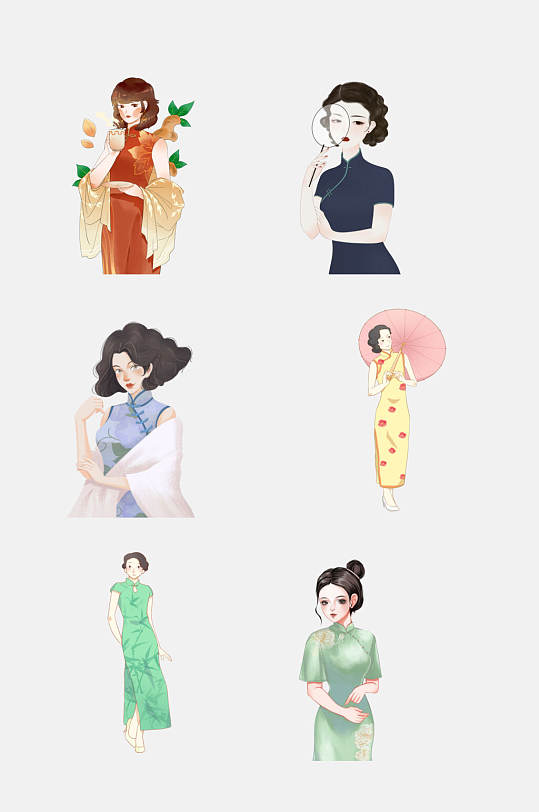 民国风旗袍美女免抠元素素材