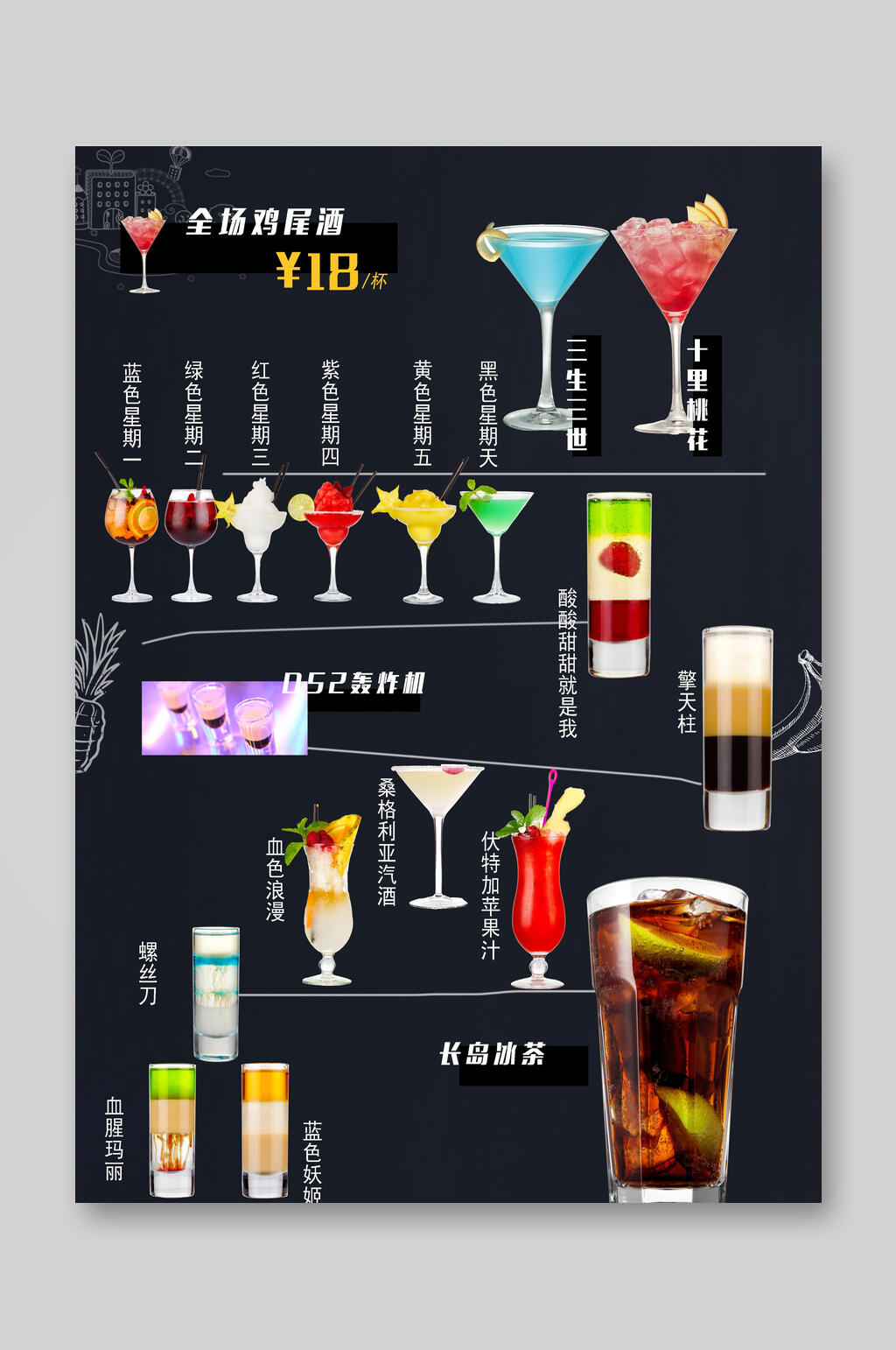 鸡尾酒酒单 模板图片