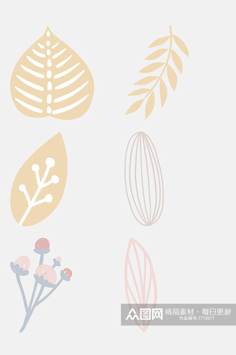日系风格植物手绘元素素材