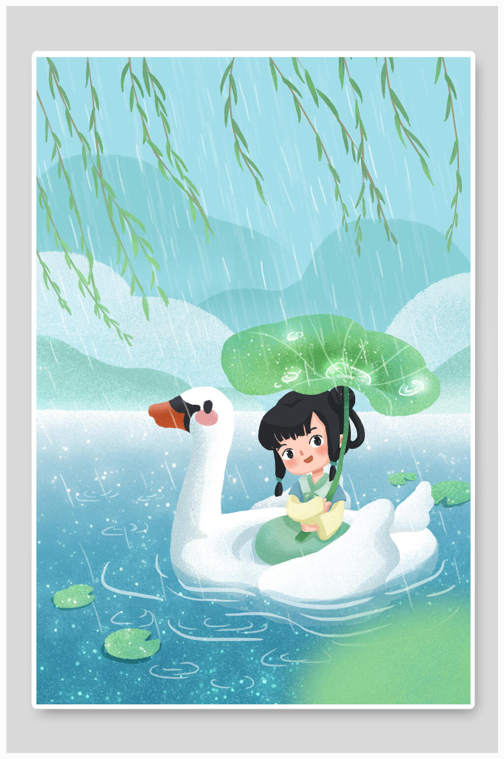 谷雨节气插画海报清新简约设计素材