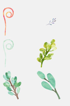 水彩绿色树叶植物图案元素