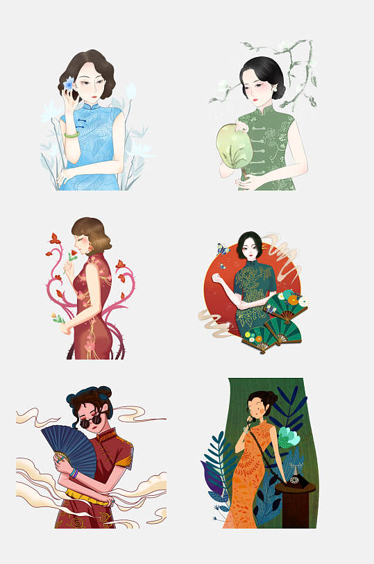 古典民国风旗袍美女免抠元素素材