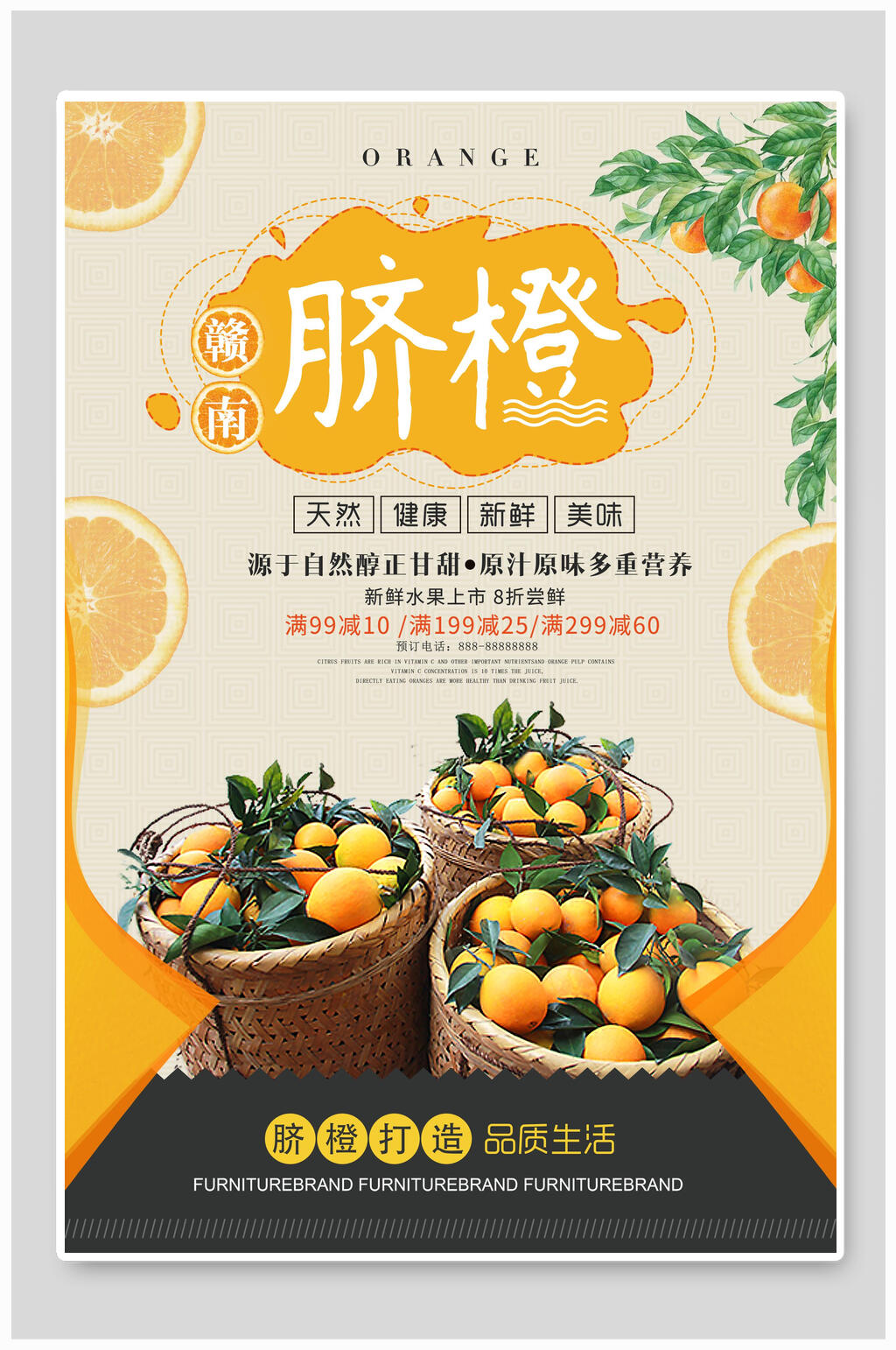 橙色赣南脐橙蔬菜海报设计素材