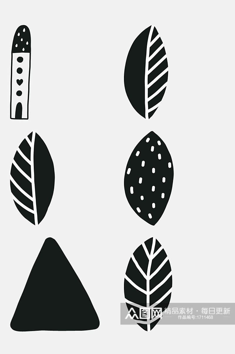 树叶黑白卡通免抠元素素材素材