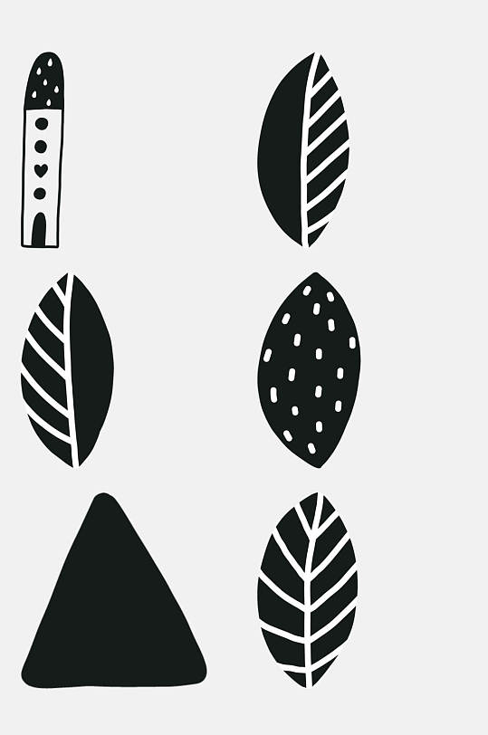 树叶黑白卡通免抠元素素材