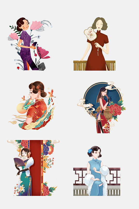 模特民国风旗袍美女免抠元素素材