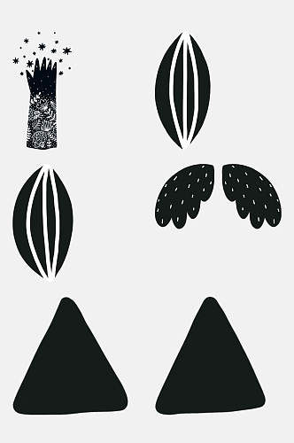 黑色三角形树叶卡通免抠元素