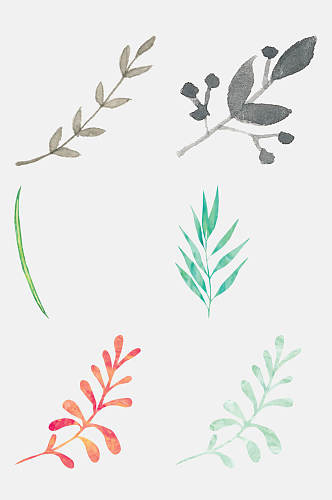 小清新水彩树叶植物图案元素