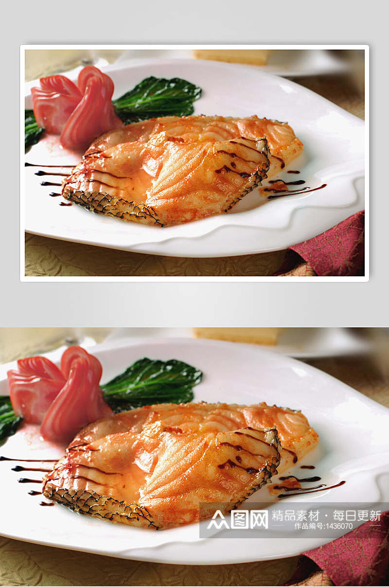健康营养菜单奶香烤鳕鱼图片素材