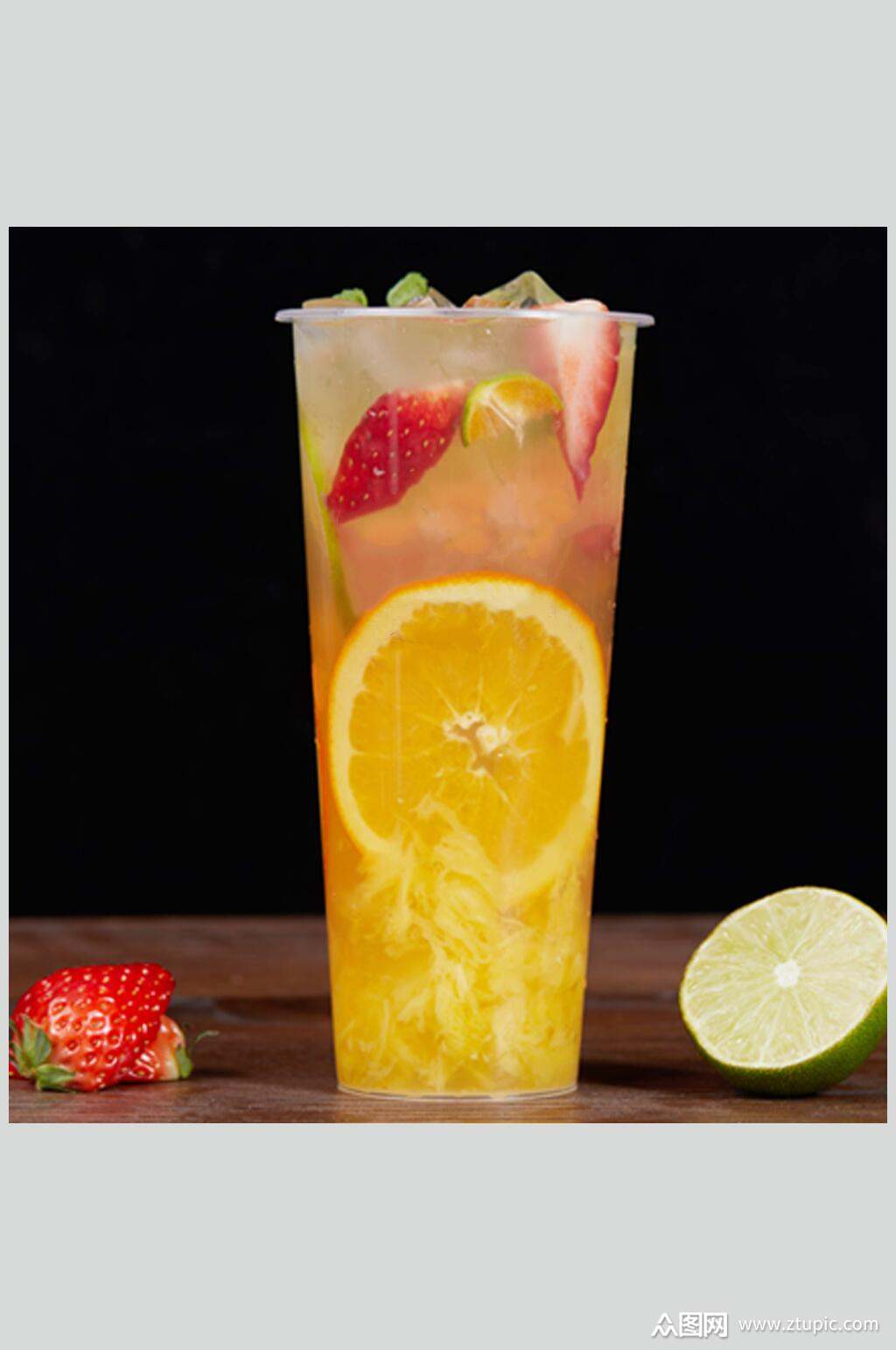 草莓橙汁美食摄影图