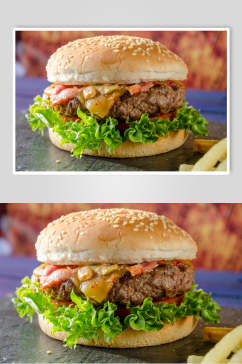 牛肉培根芝士汉堡美食摄影图