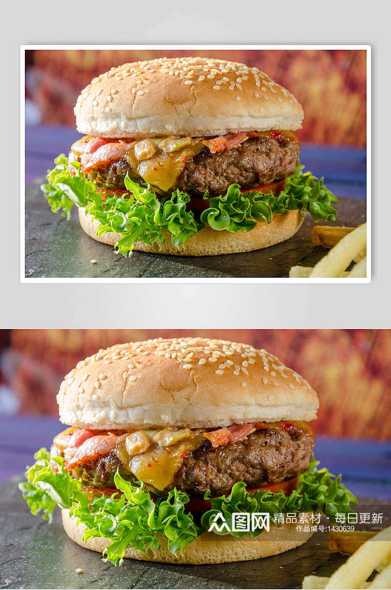 牛肉培根芝士汉堡美食摄影图素材