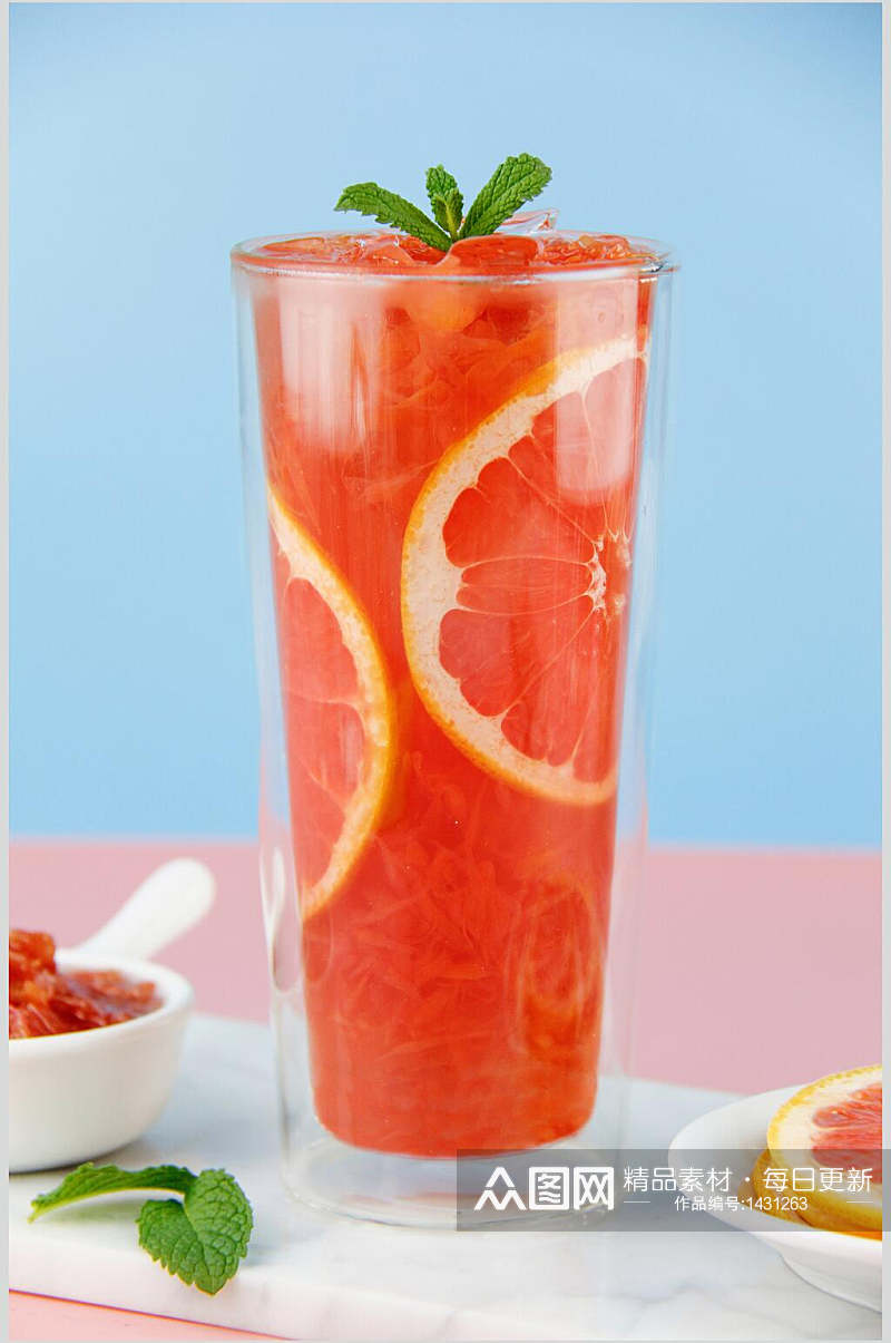 满杯西柚果汁美食摄影图素材