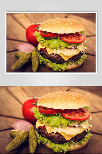 酸黄瓜牛肉汉堡高清图片