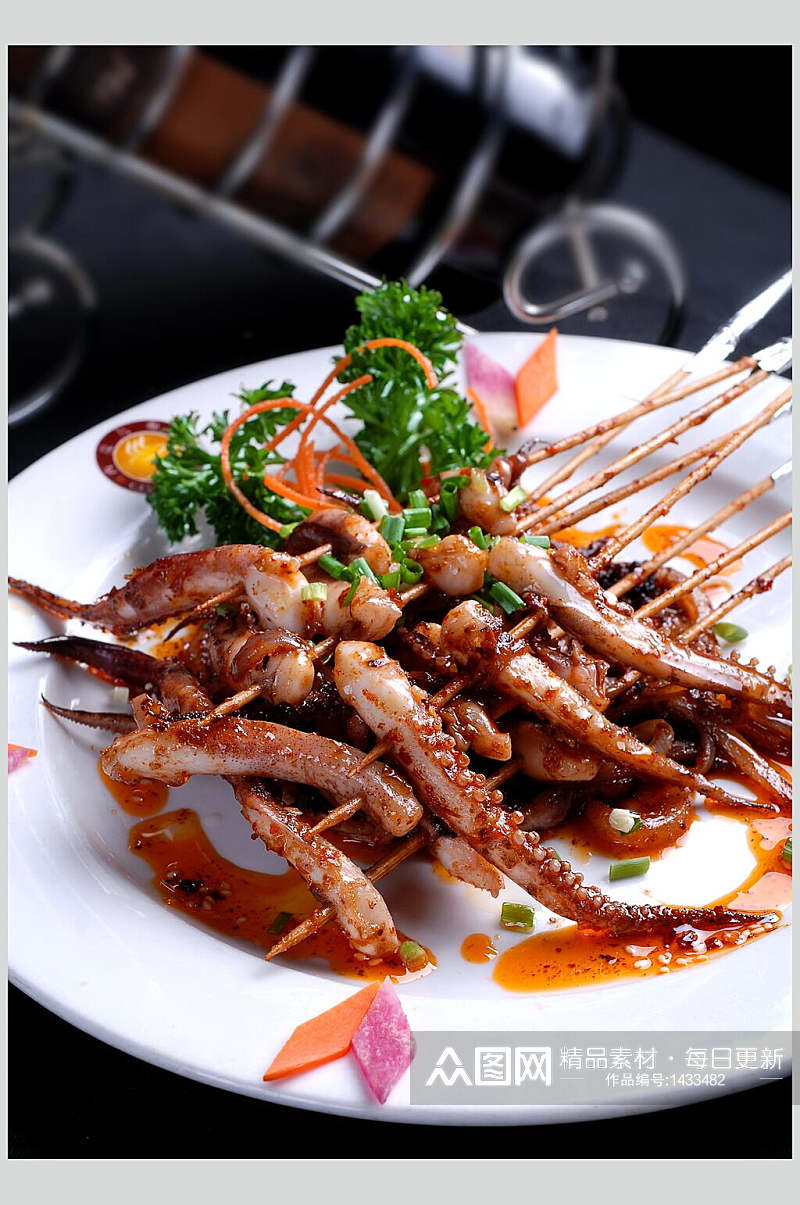中西美食美味鱿鱼串高清图片素材