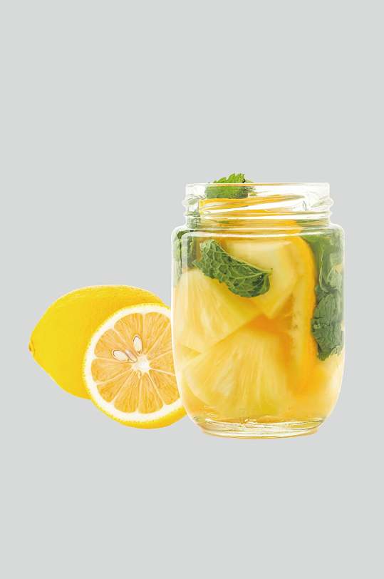 菠萝柠檬水果茶摄影图