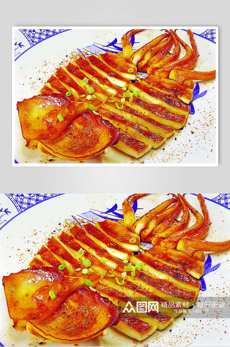 日式铁板煎鱿鱼美食摄影图素材