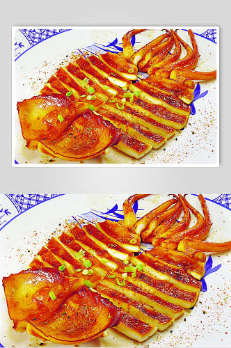 日式铁板煎鱿鱼美食摄影图