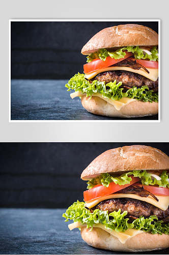 蔬菜牛肉芝士汉堡美食摄影图