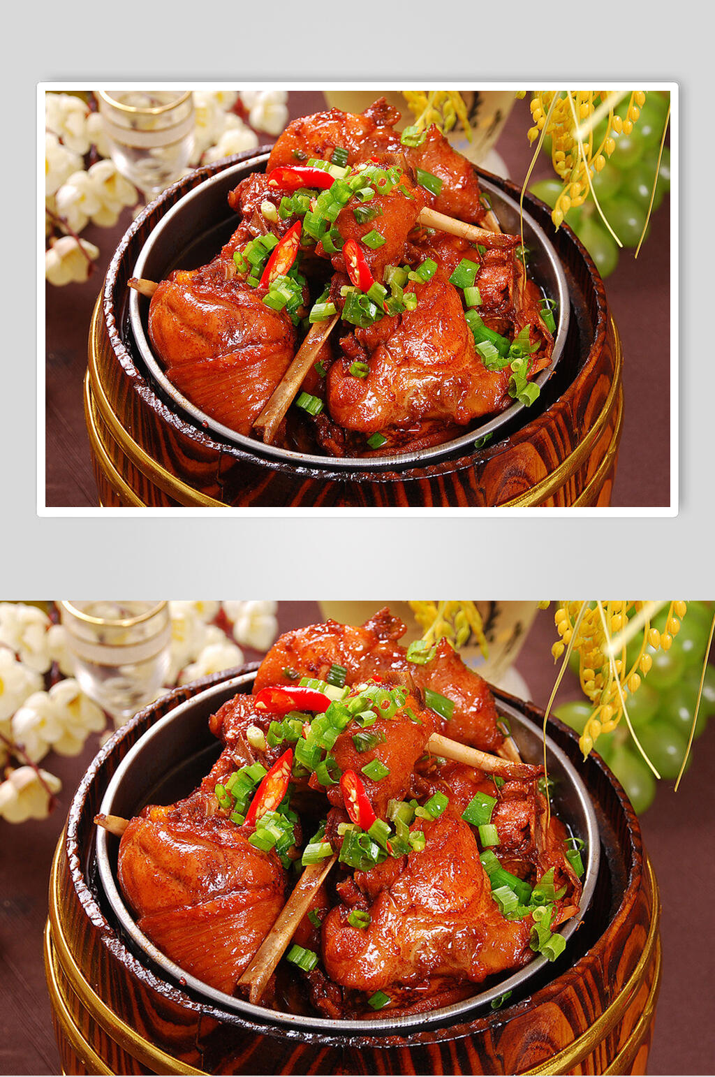 中餐山兔压笨鸡高清摄影图素材