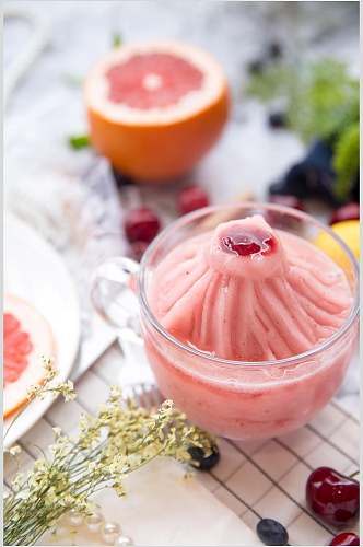 草莓果酱冰沙美食摄影图