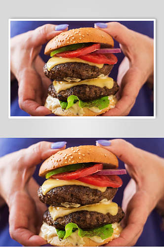 双层牛肉芝士堡美食摄影图