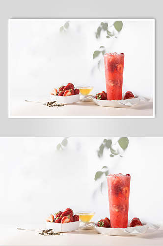 草莓果茶高清摄影图片