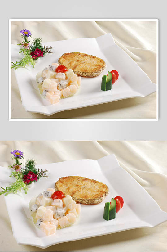 日式沙律银鳕鱼美食摄影图