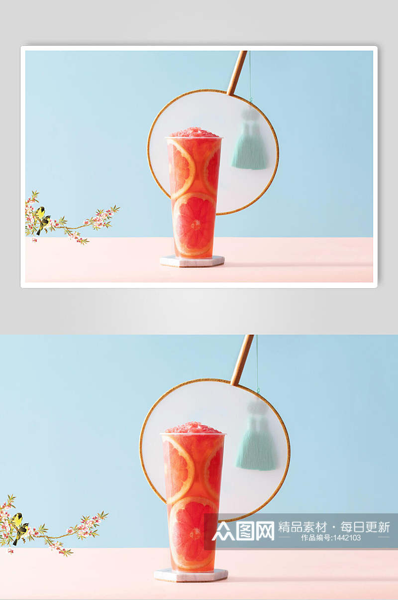 红蓝色满杯红柚甜品图片素材