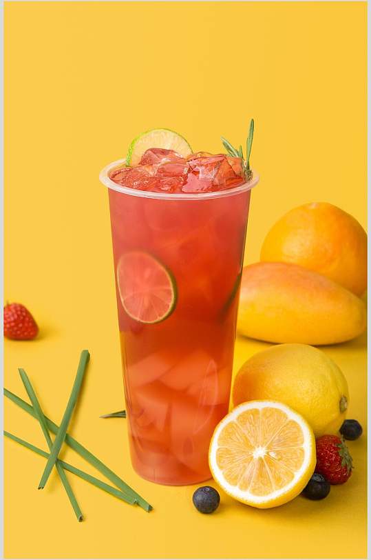 芒果柠檬水果茶美食摄影图