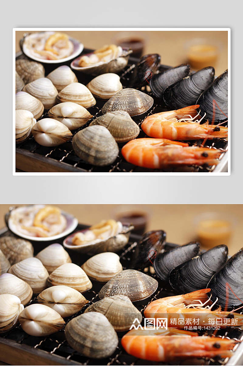 竹炭原味烤海鲜美食摄影图素材